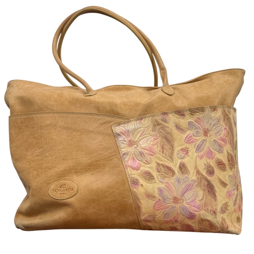 Tangaroa Terrida Tote Bag Luxury Womens Brown Large Floral Leather Italy Travel